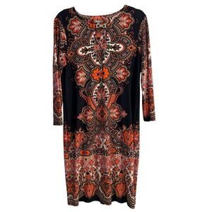 Neiman Marcus Size 6 Women's Black Orange Paisley Brocade Dress